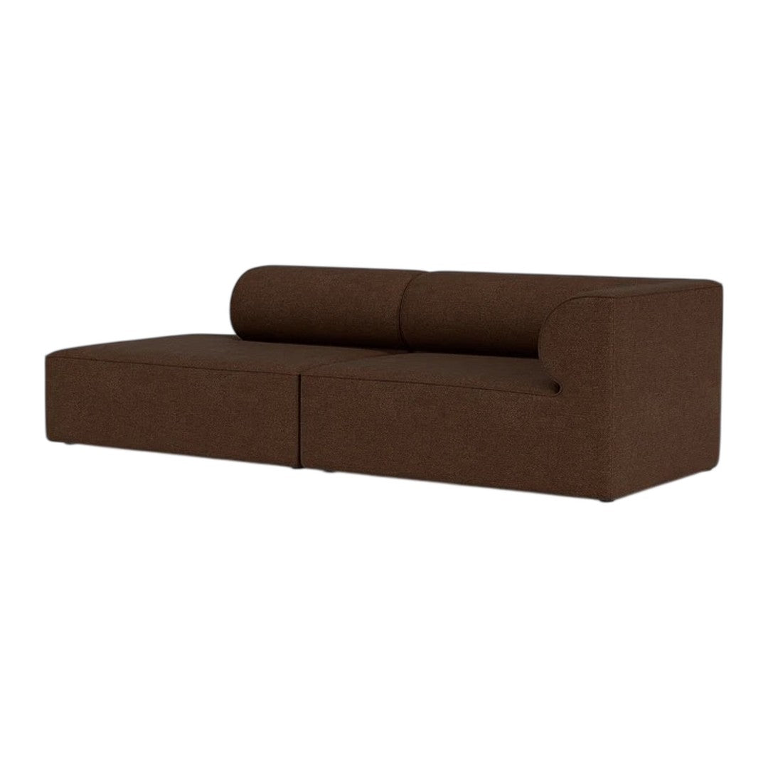 Brown upholstered sofa with a modern design and smooth, textured fabric. Perfect for contemporary living spaces.
