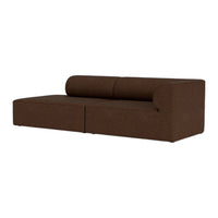Brown upholstered sofa with a modern design and smooth, textured fabric. Perfect for contemporary living spaces.