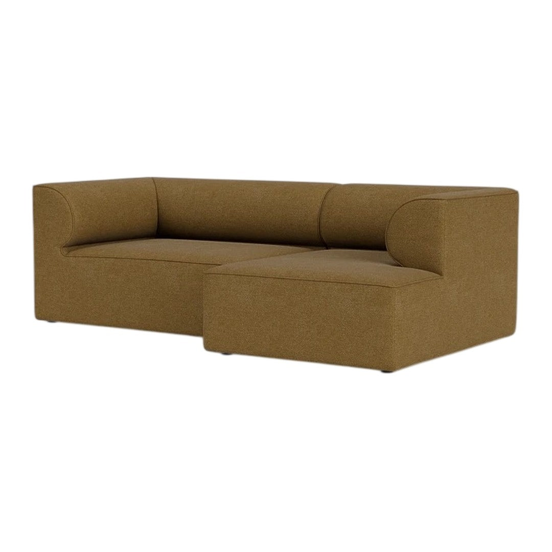 Brown upholstered sectional sofa with a modern, minimalist design and smooth, solid fabric texture.
