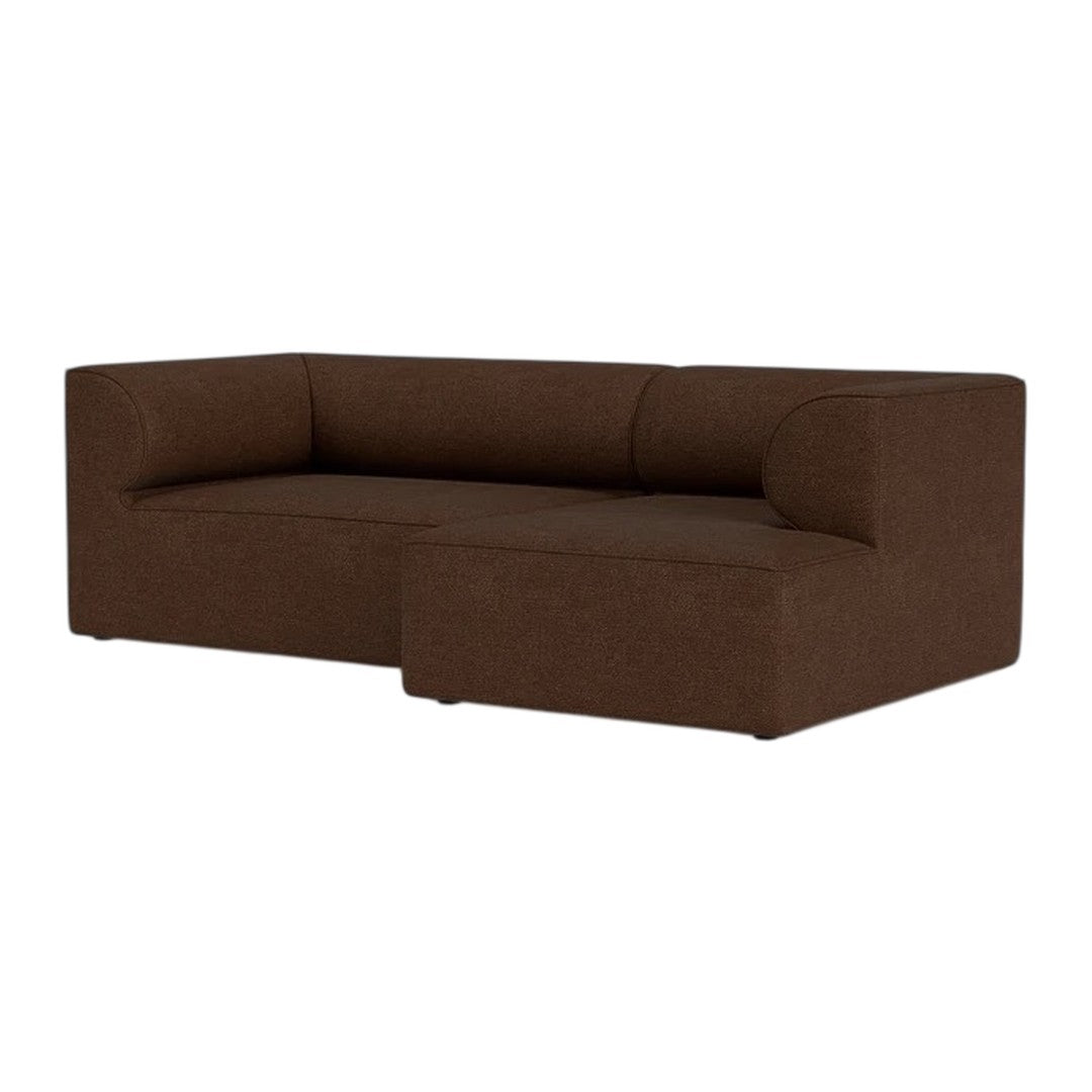 "Brown modular sectional sofa with a minimalist design and plush fabric texture, perfect for modern interiors."