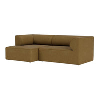Brown sectional sofa with a smooth, solid fabric and modern, minimalist design. Perfect for contemporary living spaces.