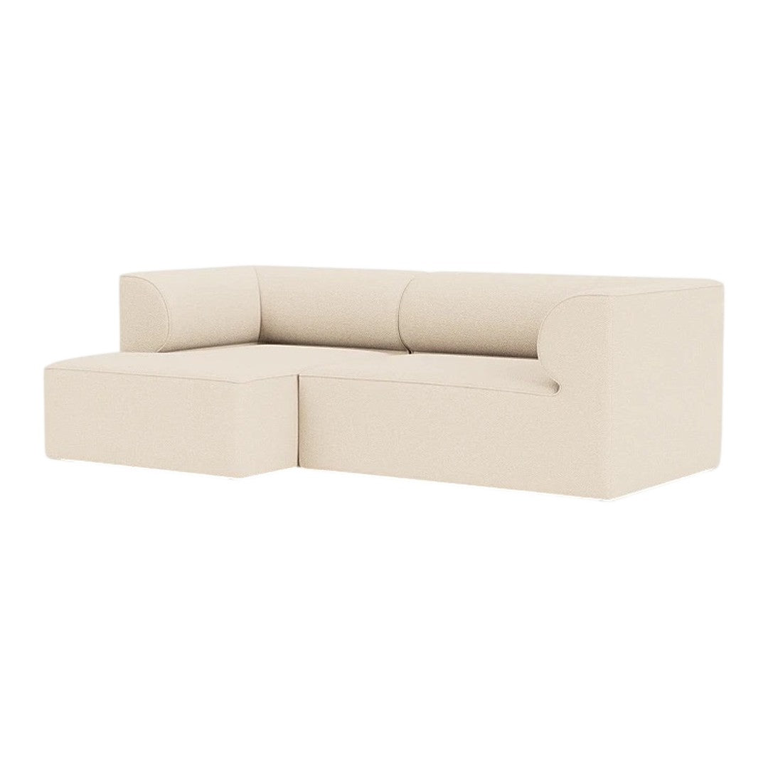 Beige modern sectional sofa with a clean, minimalist design and plush, rounded back cushions.