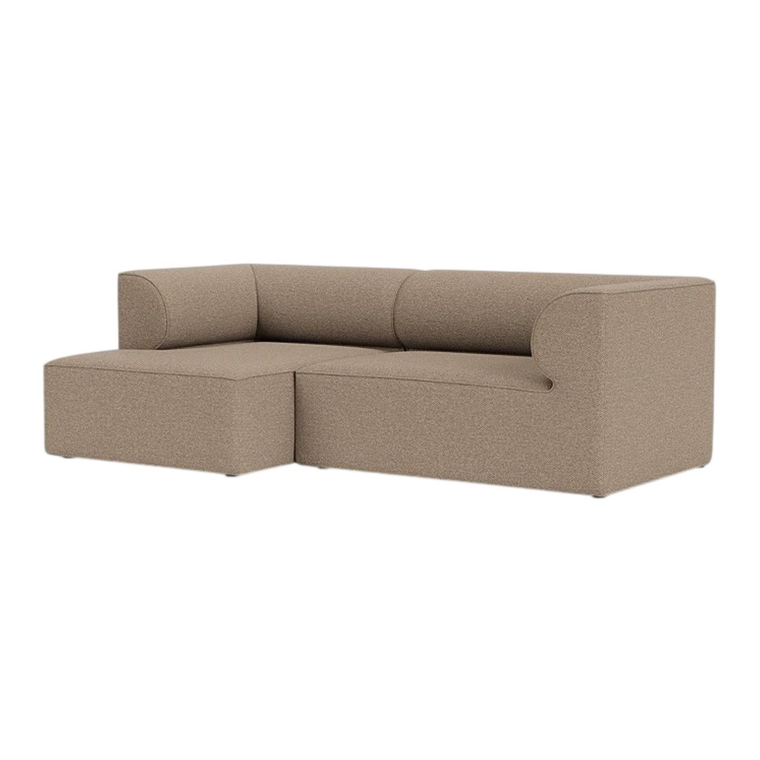 Beige L-shaped sectional sofa with a smooth, solid fabric texture for modern living spaces.