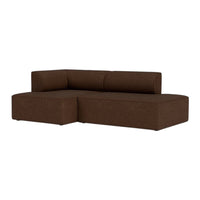 Brown sectional sofa with a sleek, modern design and clean lines, perfect for contemporary living spaces.