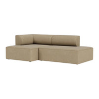 Beige sectional sofa with a smooth fabric finish and simple, modern design. Ideal for contemporary living spaces.