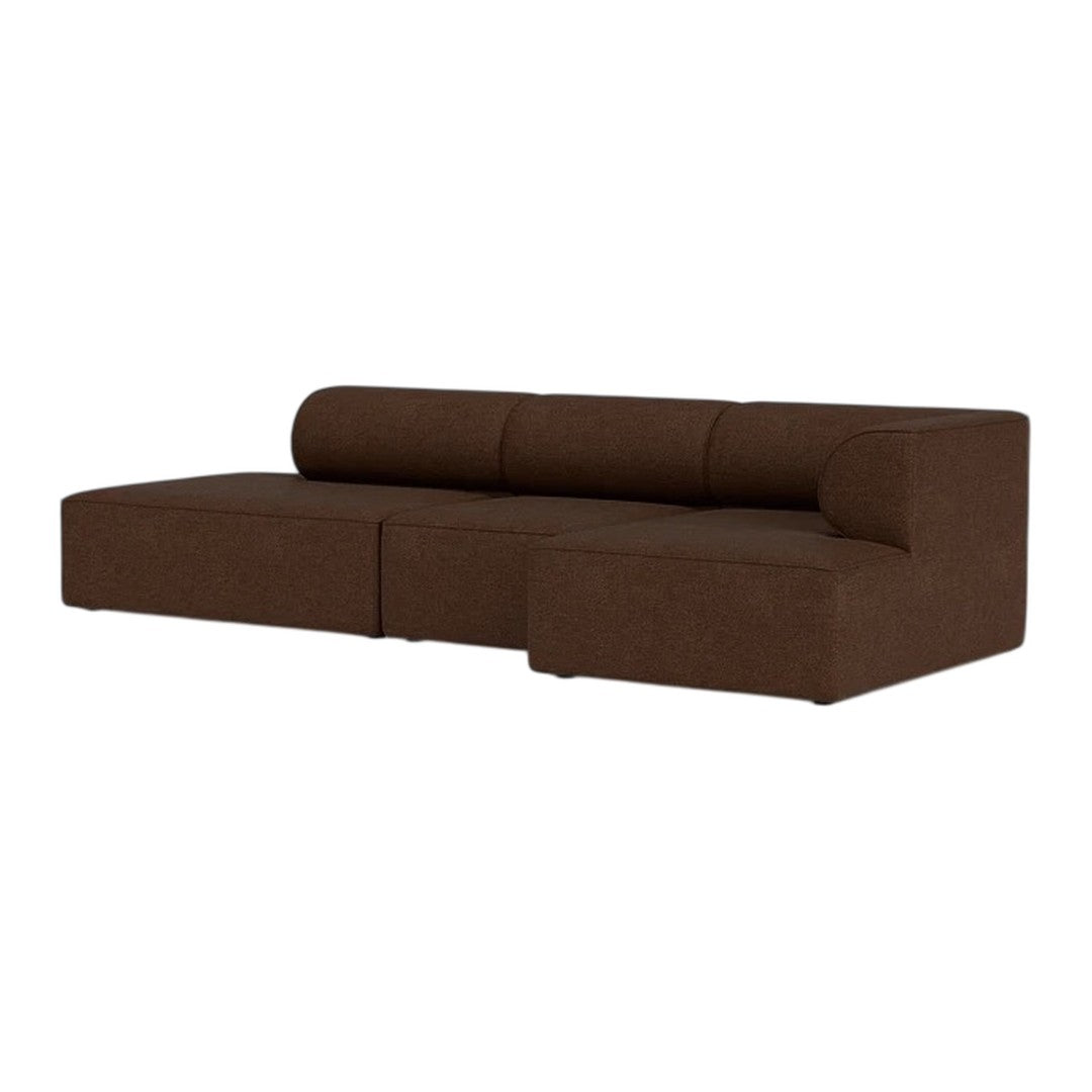 Brown sectional sofa with a smooth fabric texture and modern, minimalist design. Perfect for contemporary living spaces.