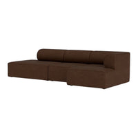 Brown sectional sofa with a smooth fabric texture and modern, minimalist design. Perfect for contemporary living spaces.