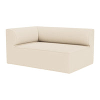 Beige minimalistic sofa with clean lines and a smooth, solid fabric surface. Perfect for modern living spaces.