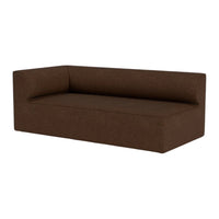 Brown fabric sofa with a modern, minimalistic design and clean lines for a stylish living space.