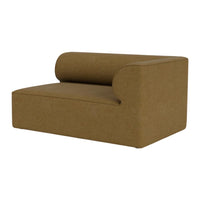 Brown modular sofa with a smooth, minimalist design and rounded armrest. Ideal for modern decor.