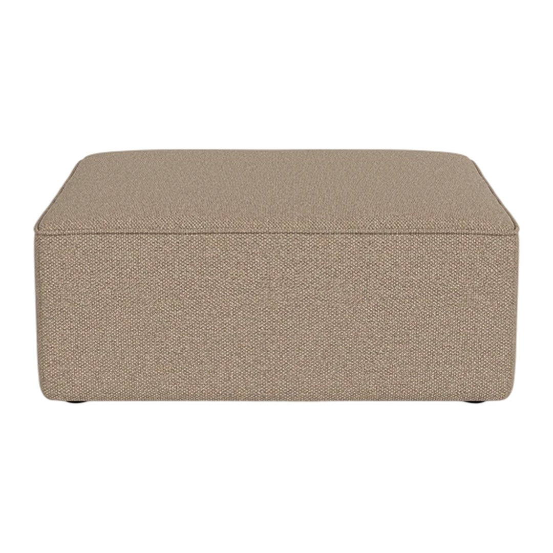 Beige rectangular ottoman with a subtle textured pattern, perfect for modern home decor.