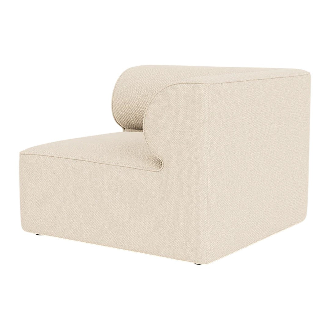 Cream-colored modern chair with a smooth, minimalist design and rounded armrest for a contemporary look.