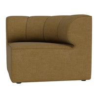 Textured mustard yellow upholstery with curved design and subtle stitch detailing. Perfect for modern interiors.