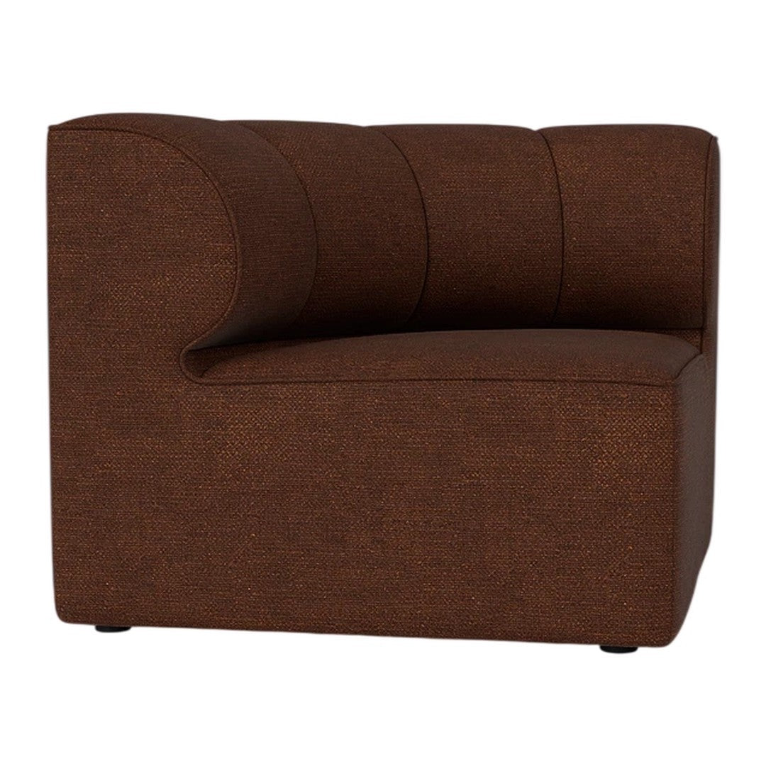 Brown upholstered chair with a textured pattern, featuring a modern design and curved backrest.