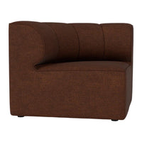 Brown upholstered chair with a textured pattern, featuring a modern design and curved backrest.