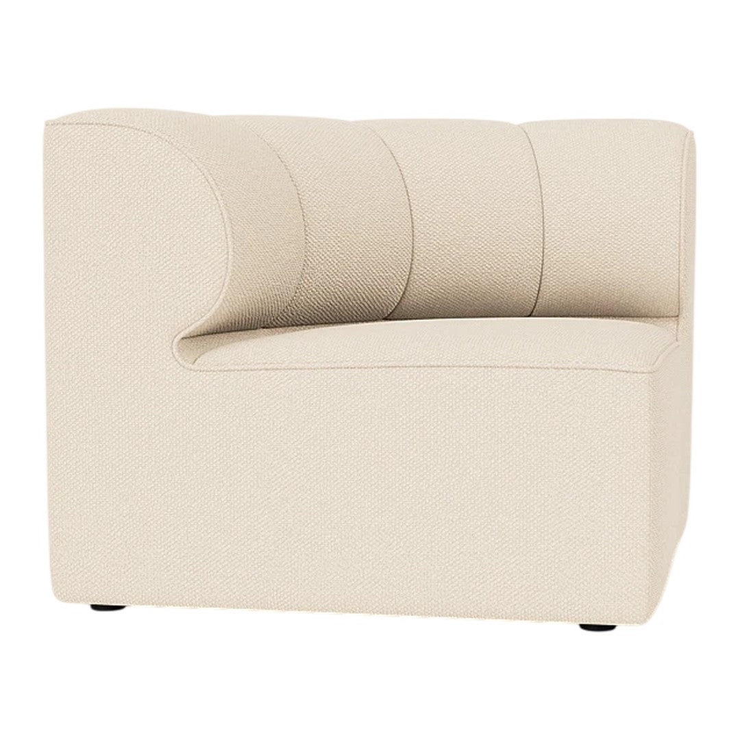 Beige upholstered accent chair with subtle ribbed pattern and smooth contours, perfect for modern decor.