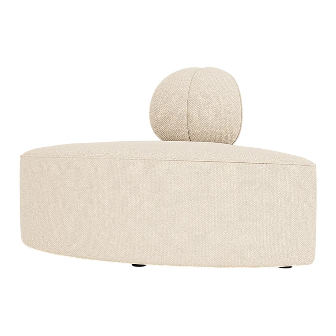 Beige curved sofa with a rounded backrest, featuring a smooth, minimalist design. Ideal for modern interiors.