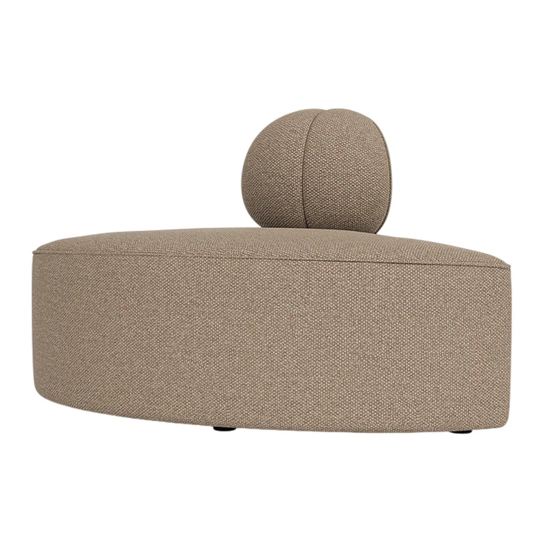 Stylish curved beige sofa with a rounded backrest, featuring a textured fabric pattern for a modern look.