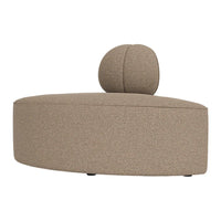 Stylish curved beige sofa with a rounded backrest, featuring a textured fabric pattern for a modern look.