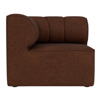 Brown upholstered chair with textured fabric and a curved armrest design, perfect for modern decor.