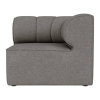 Gray upholstered sofa with modern curved design and subtle textured pattern. Perfect for contemporary interiors.