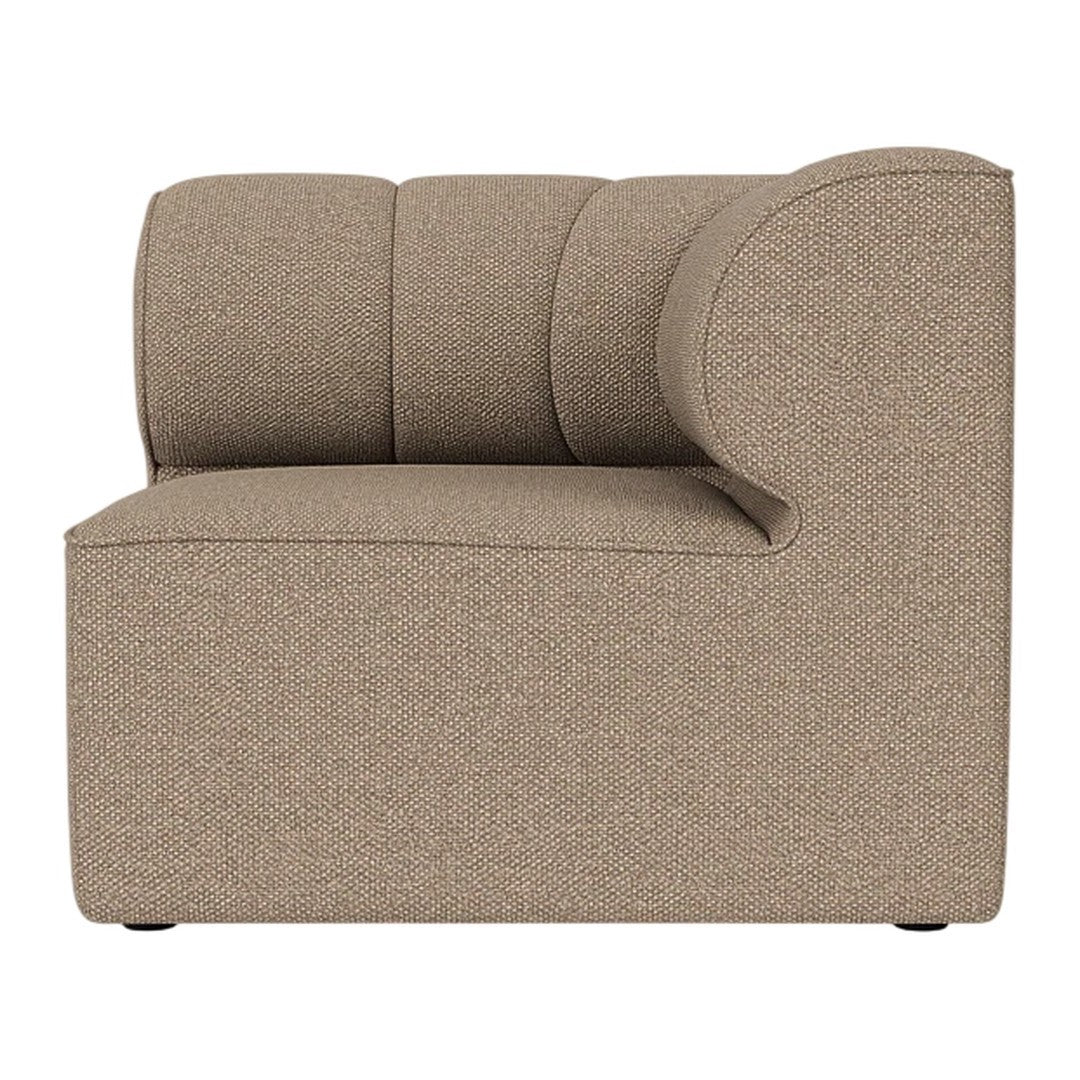 Beige upholstered modular sofa with soft, textured fabric and rounded armrest design. Perfect for stylish living spaces.