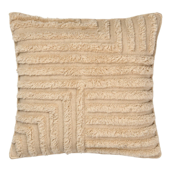 Beige textured cushion featuring a geometric pattern with raised lines for a cozy decor accent.
