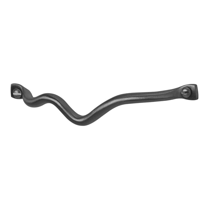 Wavy black cabinet pull with a smooth finish, perfect for modern home decor.