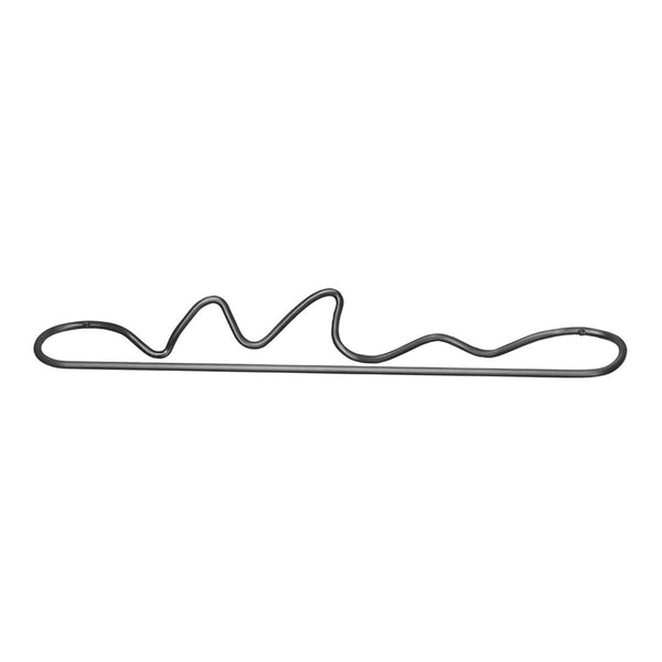Black wire hanger with a wavy design, featuring sleek, modern curves. Ideal for stylish closet organization.