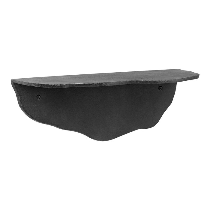 Black floating shelf with a curved edge and smooth surface, perfect for modern home decor.