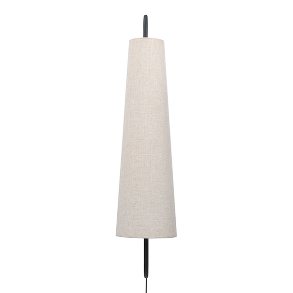 Beige cone-shaped lamp shade with a sleek black base, adding a modern touch to any decor.