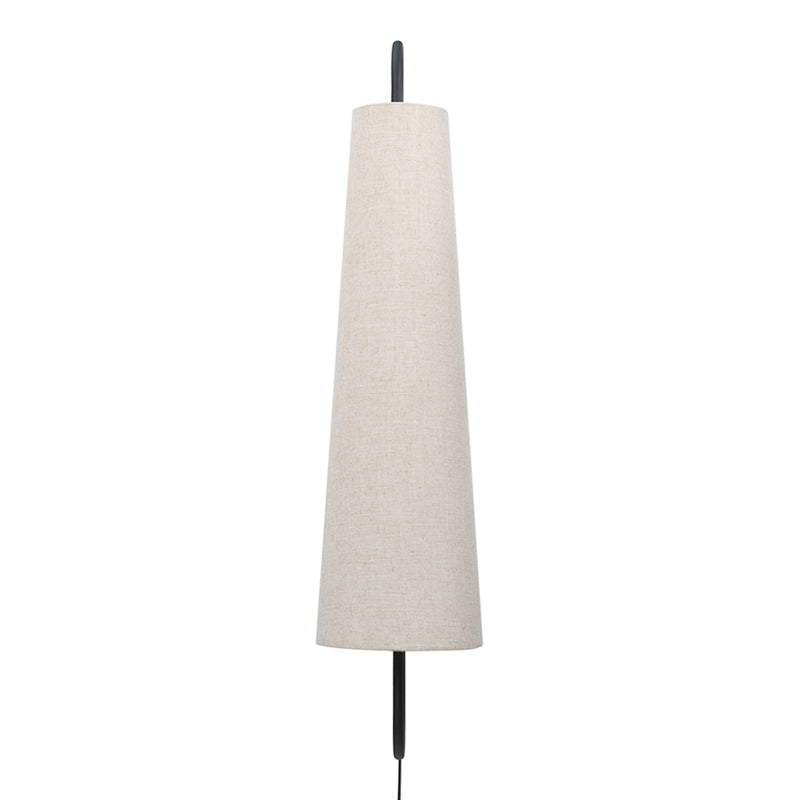 Beige cone-shaped lamp shade with a sleek black base, adding a modern touch to any decor.