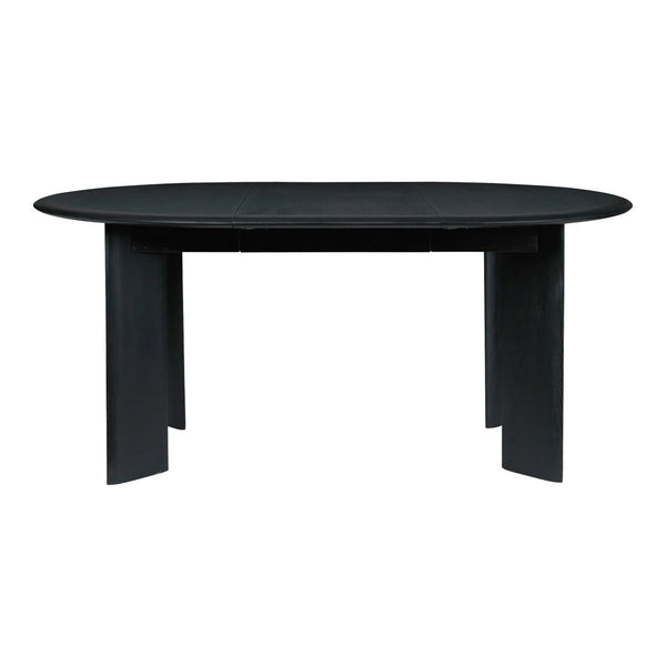 Black oval dining table with a matte finish and sleek, modern design. Perfect for contemporary interiors.