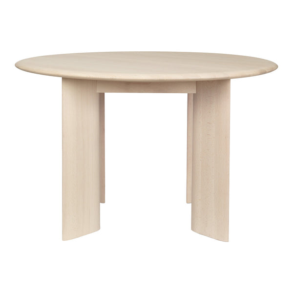 Light wood round table with smooth, natural grain pattern for a minimalist and modern look. Perfect for dining spaces.