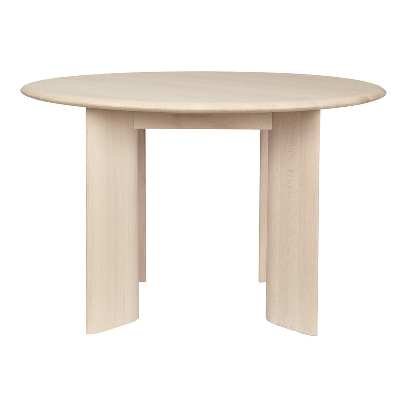 Light wood round table with smooth, natural grain pattern for a minimalist and modern look. Perfect for dining spaces.