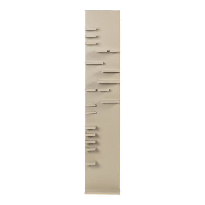 Beige vertical organizer with varied sleek hooks and a minimalist design, perfect for modern decor.