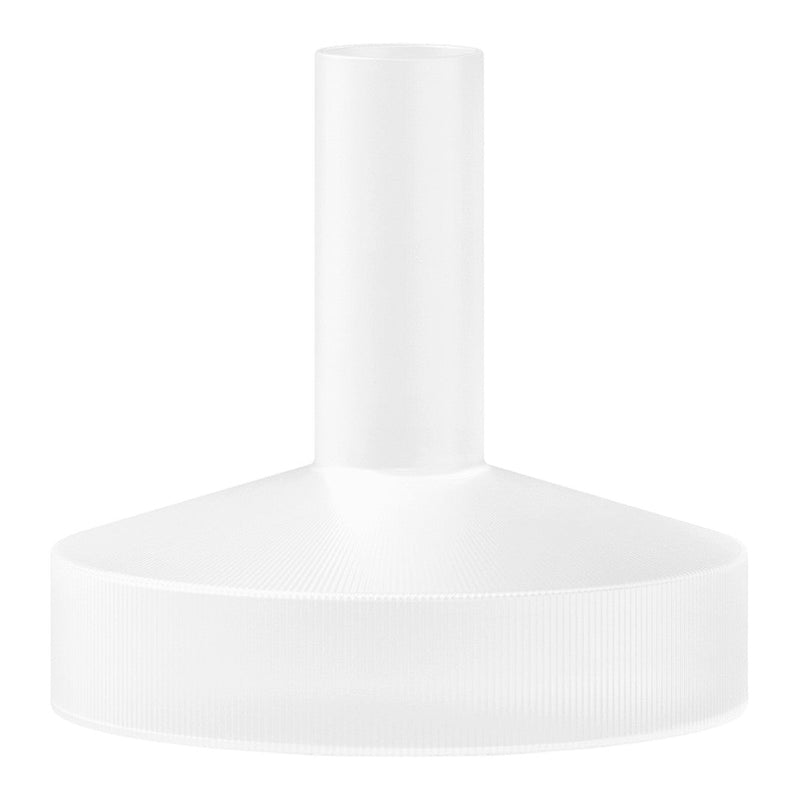 White funnel with a smooth, textured surface and cylindrical neck, ideal for precise pouring tasks.