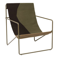 Modern lounge chair featuring earthy greens, rich browns, and a geometric pattern for a stylish touch.