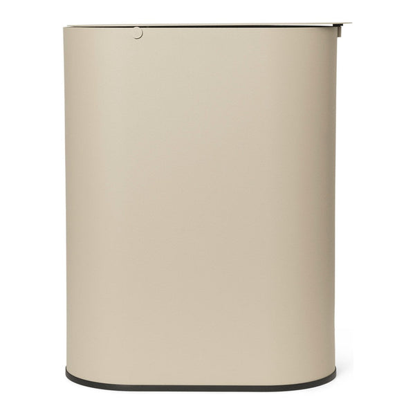 Beige storage bin with a sleek, smooth finish and a contrasting black base for a modern look.
