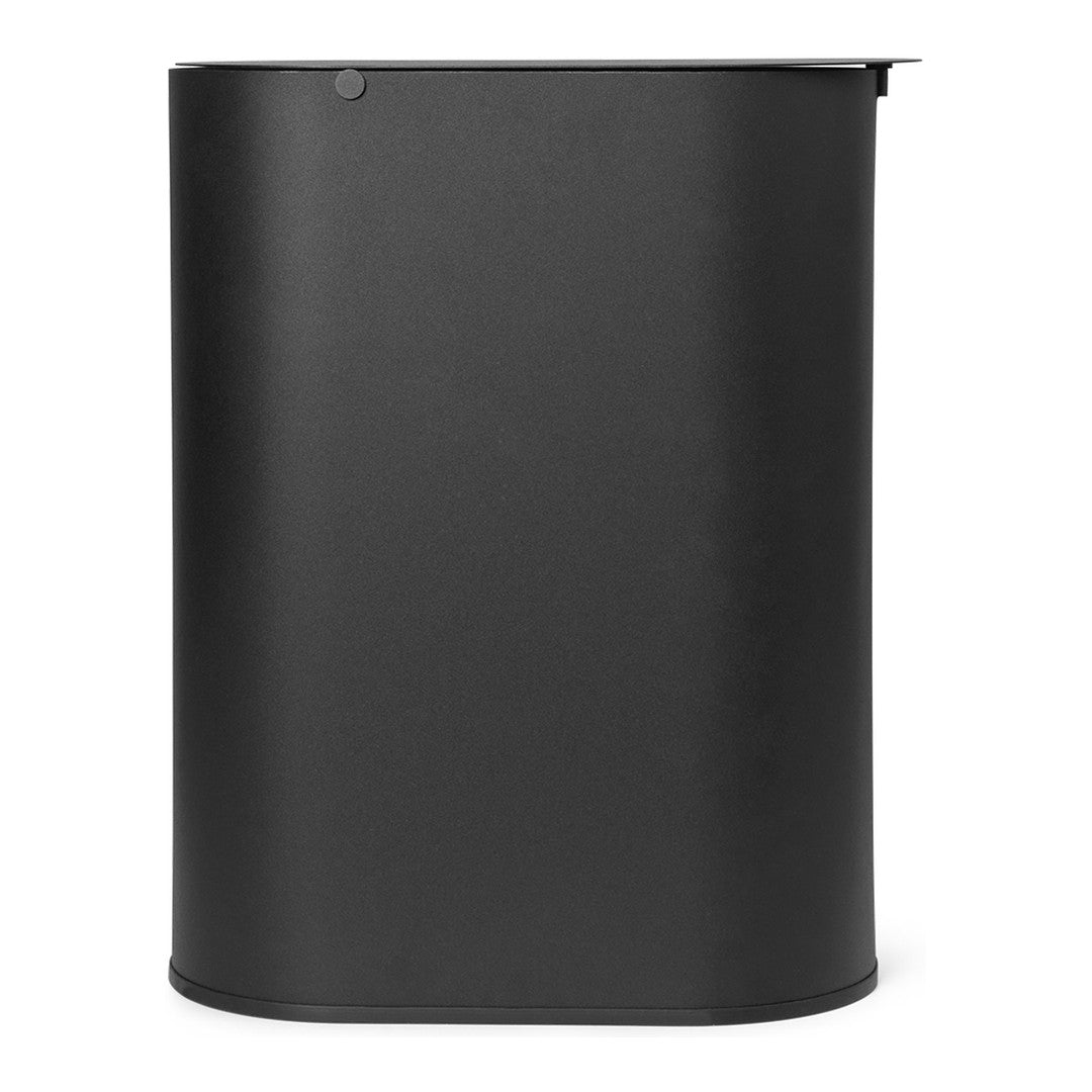 Sleek black metal waste bin with a smooth matte finish, ideal for modern decor.