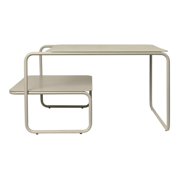 Minimalist light gray desk set with sleek lines and a modern design, featuring a smooth finish and subtle patterns.