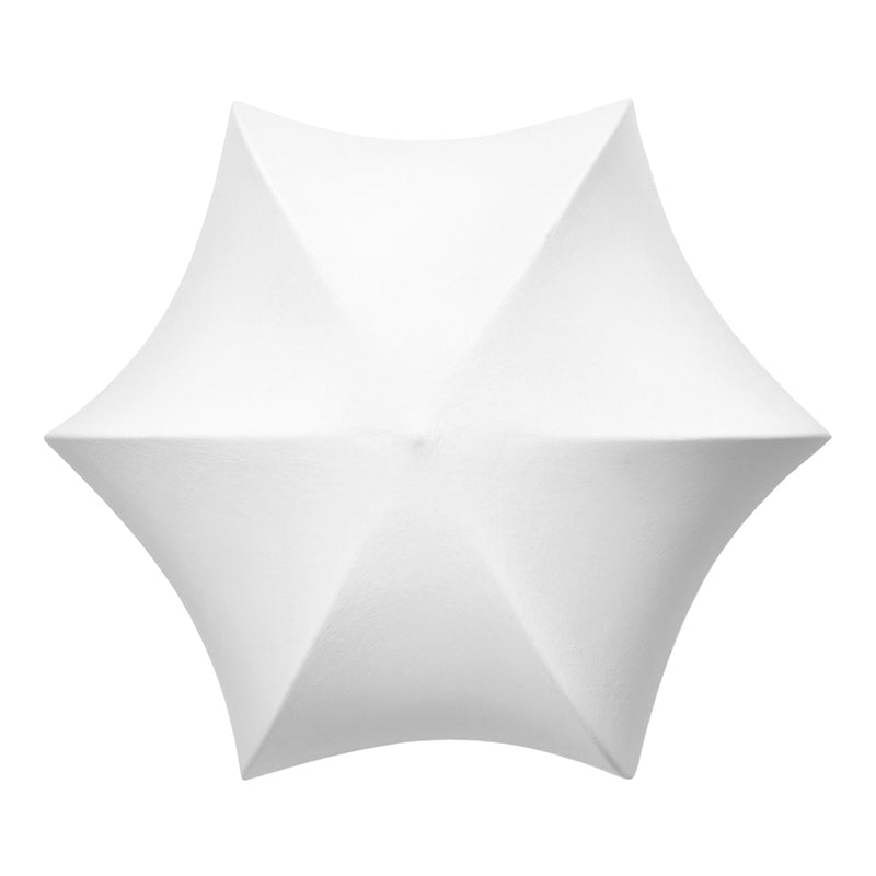 Sleek white umbrella with a geometric, four-point design, perfect for modern outdoor settings.