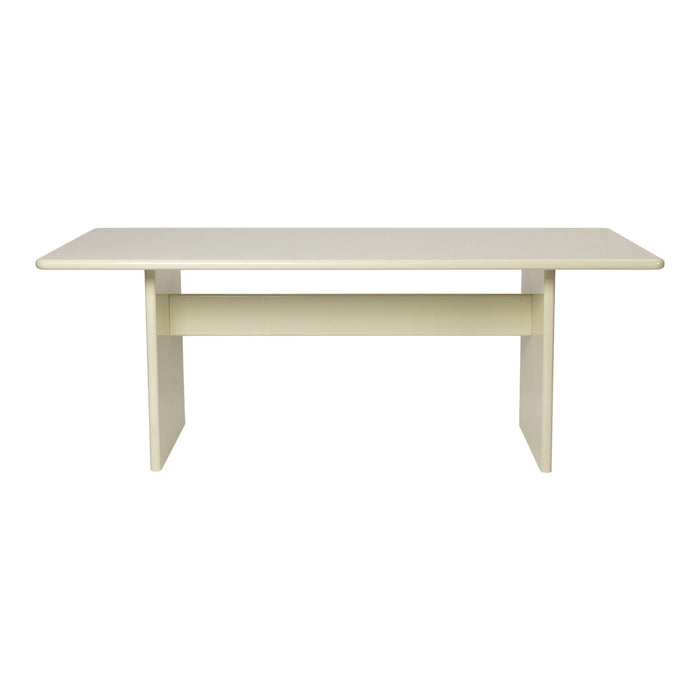 Light cream-colored table with a smooth, solid surface and minimalist design. Perfect for modern interiors.