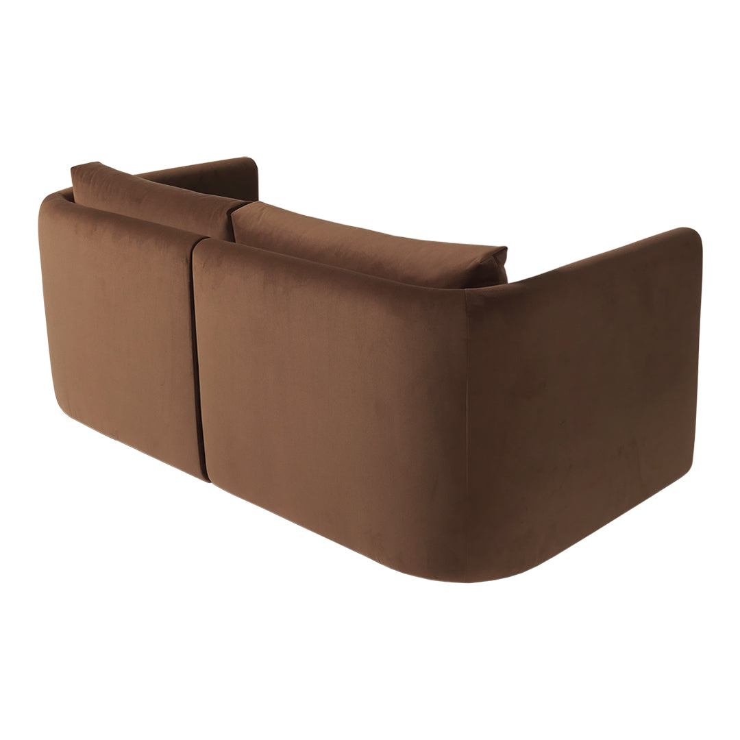 Brown upholstered sofa with a smooth, minimalist design and no distinct patterns. Ideal for modern interiors.