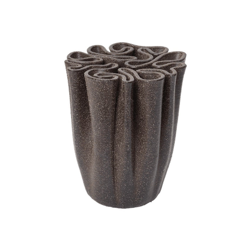Dark brown vase with a unique wavy pattern, featuring smooth, textured surfaces for a modern aesthetic.