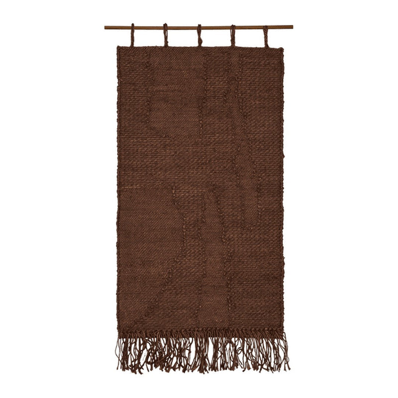 Brown textured wall hanging with fringe detailing, perfect for adding warmth and style to any space.