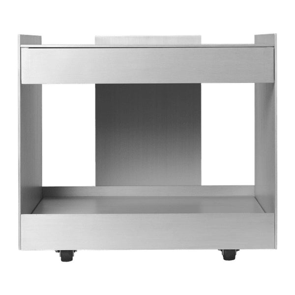 Sleek silver metal frame with a minimalist design, featuring clean lines and an open shelf pattern.