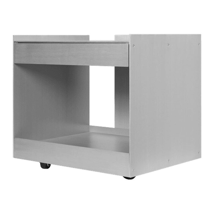 Gray wooden nightstand with a smooth finish and minimalist design, featuring a single drawer and open shelf.