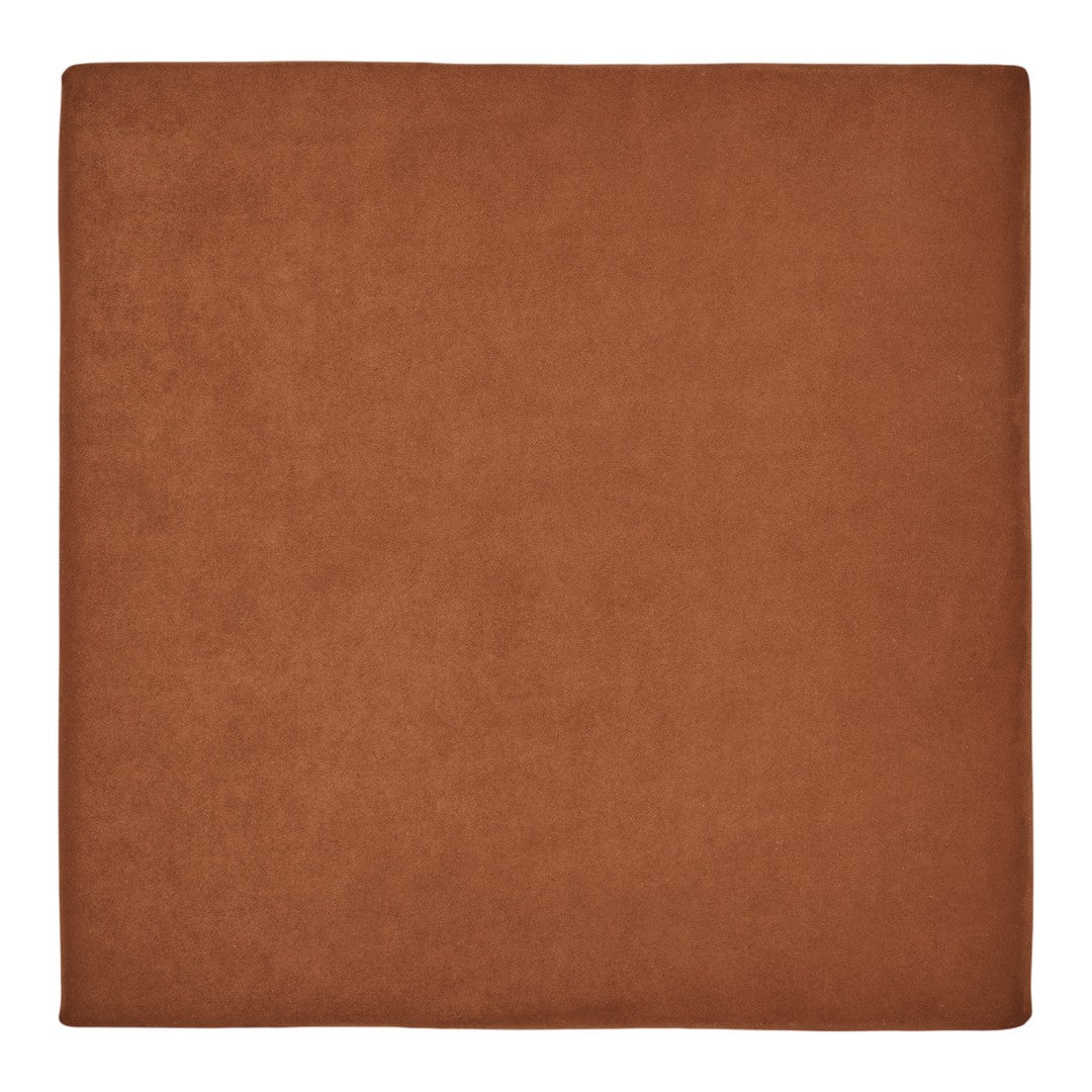 Solid rust orange square cushion with a smooth, textured surface. Perfect for adding warmth to any decor.