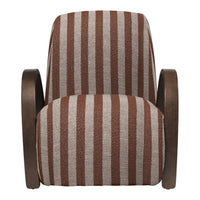 Brown and beige striped accent chair featuring a cozy, textured fabric. Perfect for modern home decor.